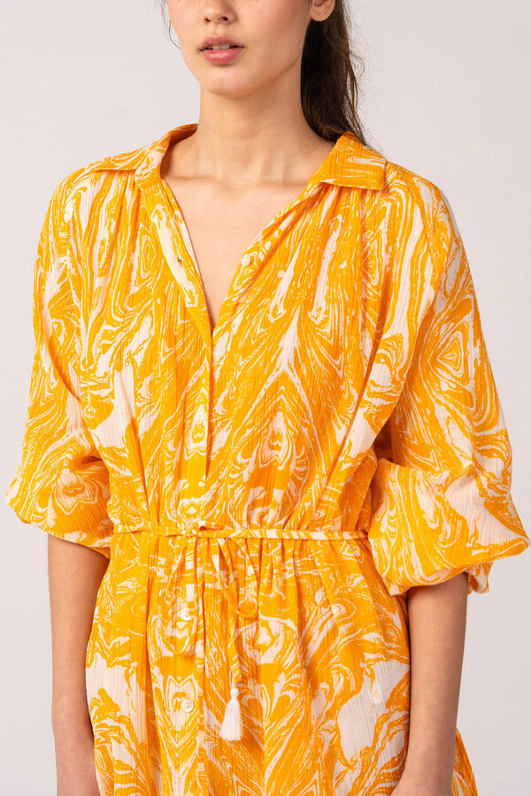 Abbacino Vestido de praia para mulher de algod&atilde;o com estampado abstrato em laranja vermelho