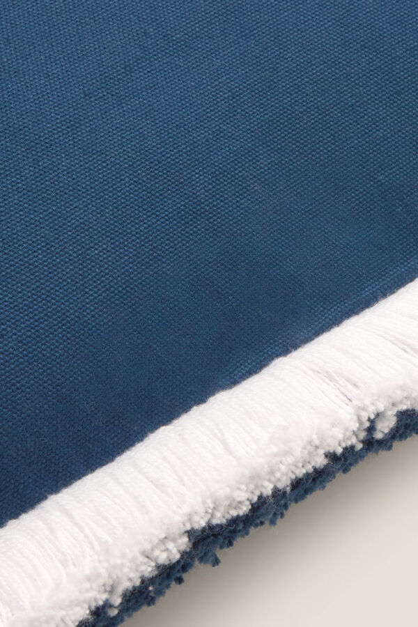 Textura Funda cojín algodón flecos azul