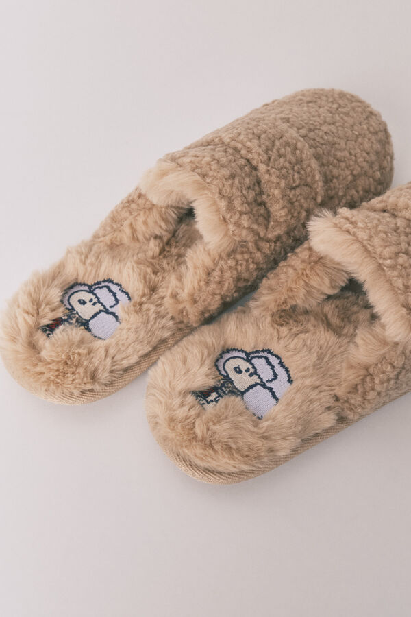 Women'secret Chinelos de mocassim quarto de borrego do Snoopy cru