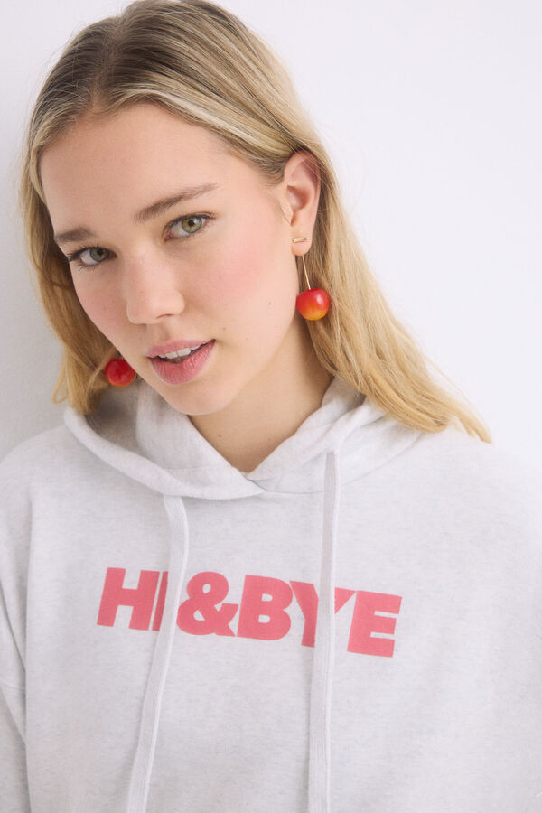 HI&BYE Sweatshirt de capuz de algod&atilde;o cinza cinzento