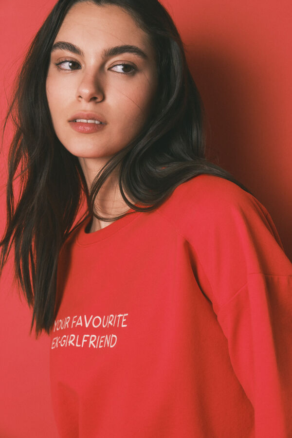 HI&BYE Sweatshirt curta lisa em felpa de algod&atilde;o vermelha vermelho