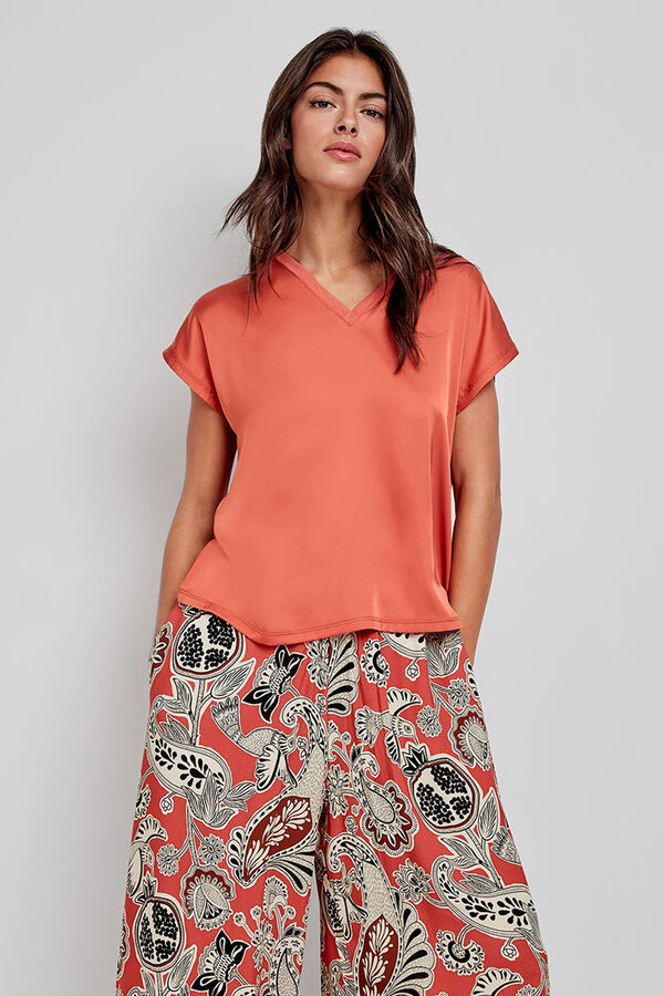 Gisela Top de pijama de cetim laranja vermelho