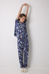 Women'secret Pijama largo camisero 100% algod&oacute;n azul flores estampado