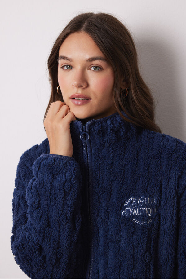 Women'secret Bata corta tejido polar azul azul