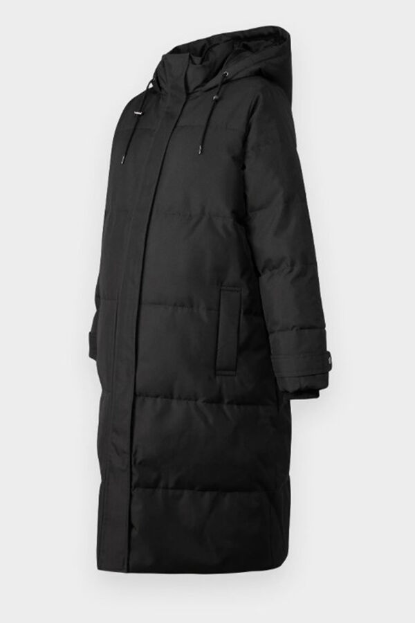 Only Maternity Sobretudo longo acolchoado com capuz de pr&eacute;-mam&atilde; preto