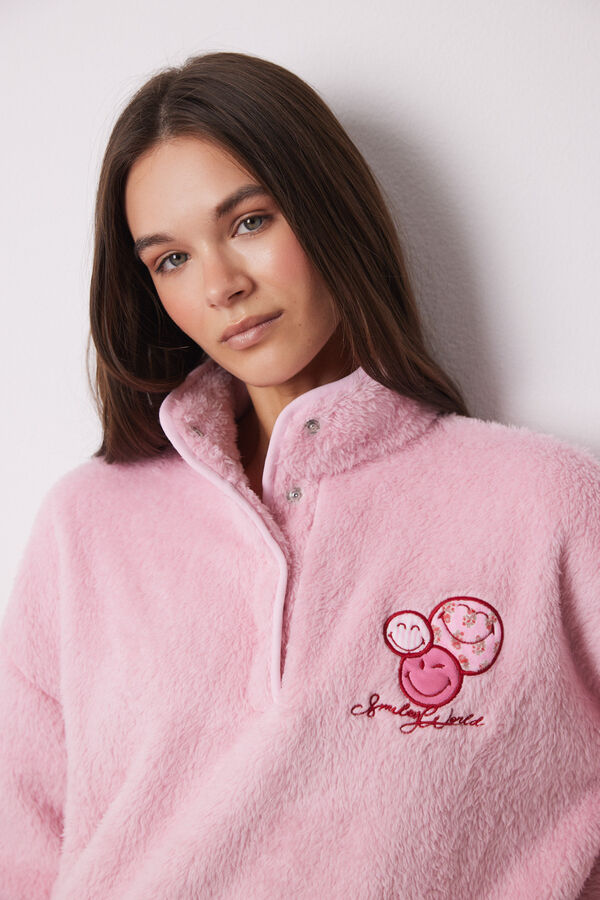 Women'secret Pijama largo polar caritas Smiley rosa