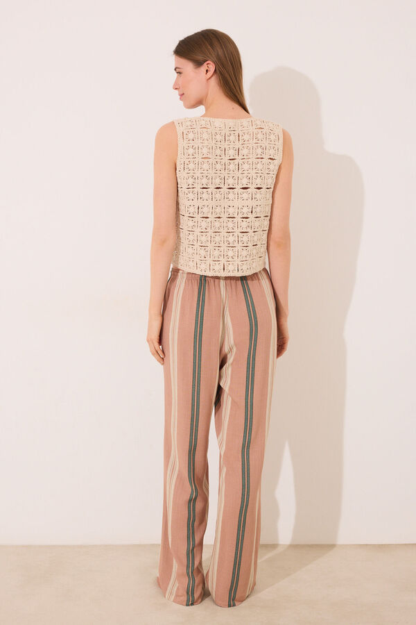 Women'secret Pantalón largo estampado rayas marrón marrón