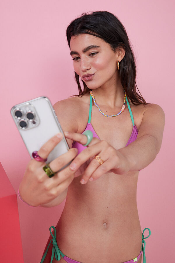 HI&BYE Top bikini triangular cortina rosa morado/lila
