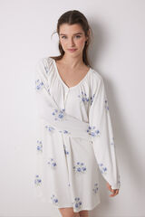 Women'secret Camisa de dormir comprida branca em tecido malha azul