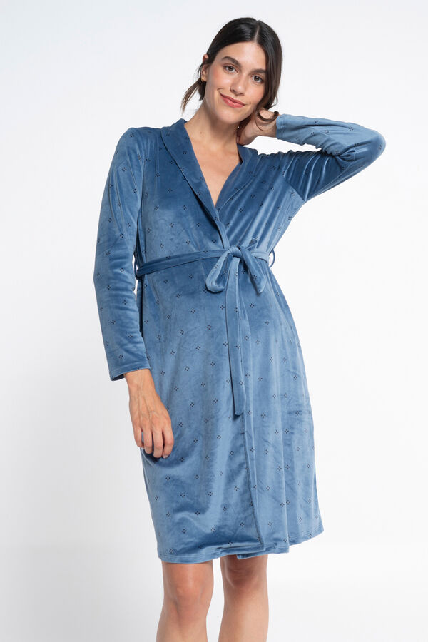 Ohma! Bata terciopelo estampada azul