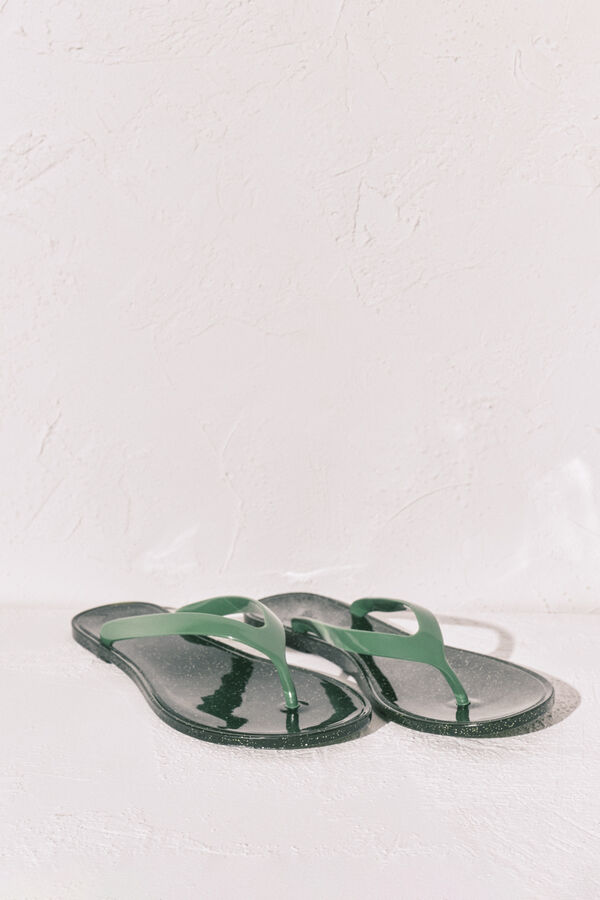 Women'secret Chanclas dedo efecto brillo glitter verde kaki