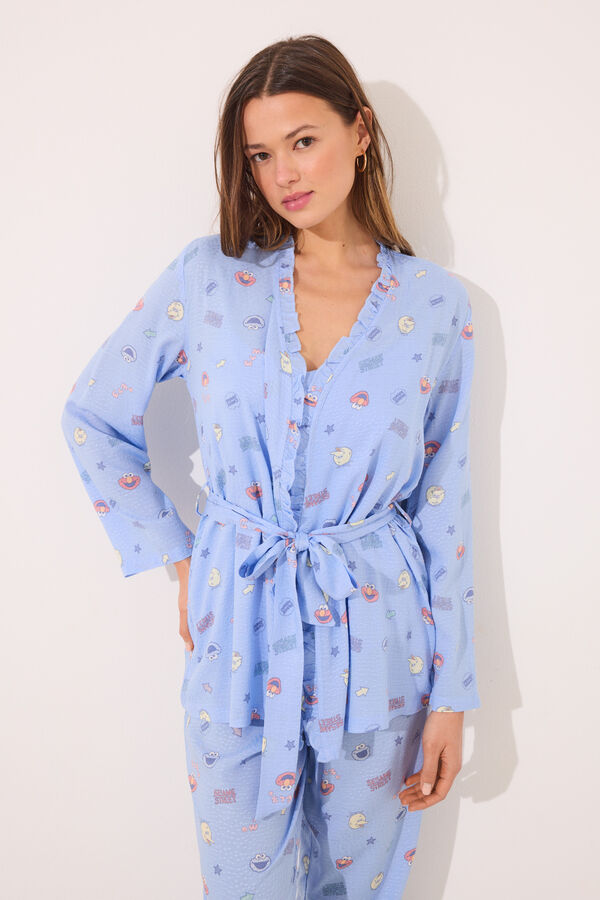 Women'secret Set pijama largo sat&eacute;n "Barrio S&eacute;samo" azul