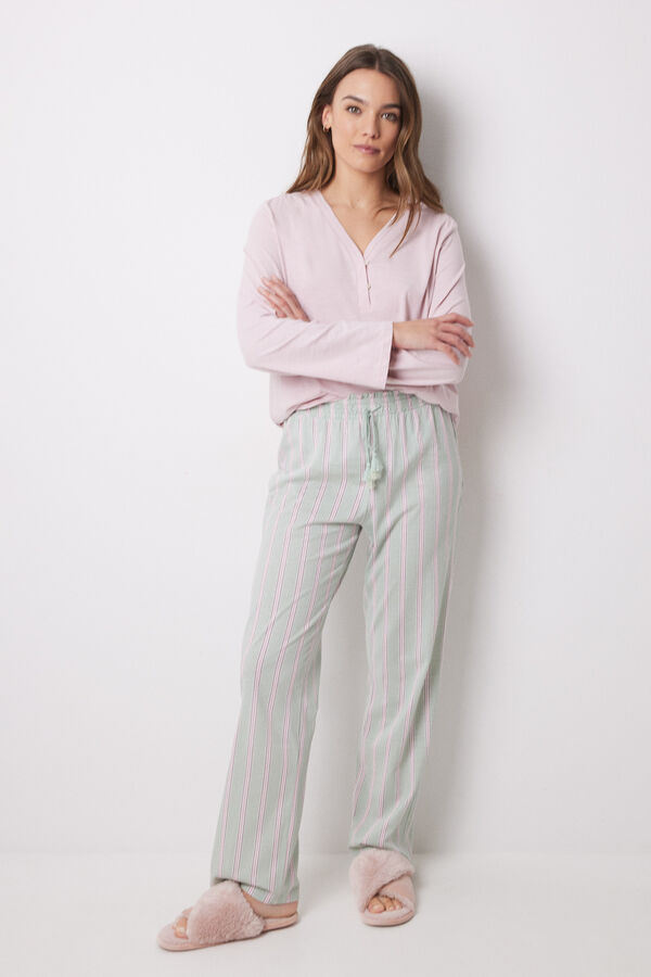 Women'secret Pantal&oacute;n largo 100% algod&oacute;n rayas verde