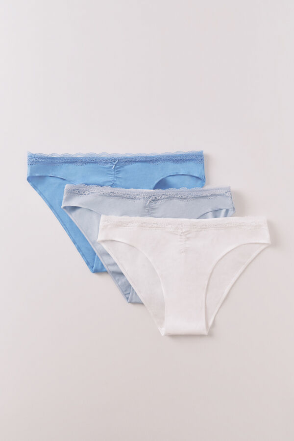 Women'secret Pacote com 3 cuecas cl&aacute;ssicas de renda de algod&atilde;o  branco