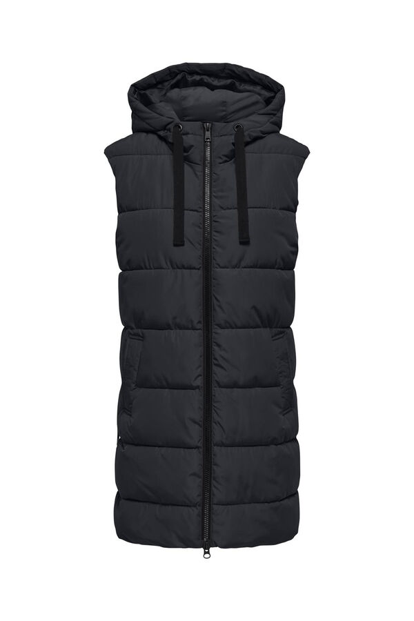 Only Play Colete acolchoado comprido com capuz preto