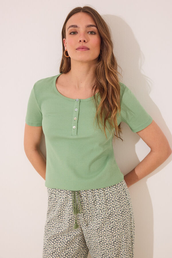 Women'secret Pijama comprido de algod&atilde;o canelado verde verde