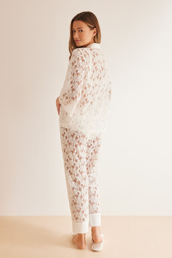 Women'secret Pijama camisero bordado suizo marfil