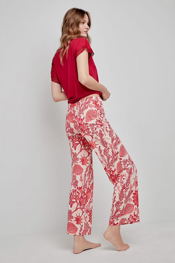 Gisela Camiseta pijama satinada granate estampado