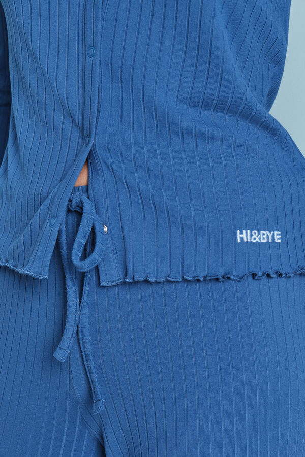 HI&BYE Pijama largo canal&eacute; suave azul estampado