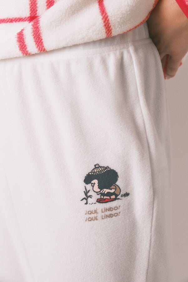 Women'secret Pijama longo de l&atilde; xadrez branco Mafalda bege