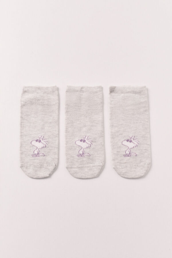Women'secret Pack 3 meias curtas estampadas Peanuts cinzento