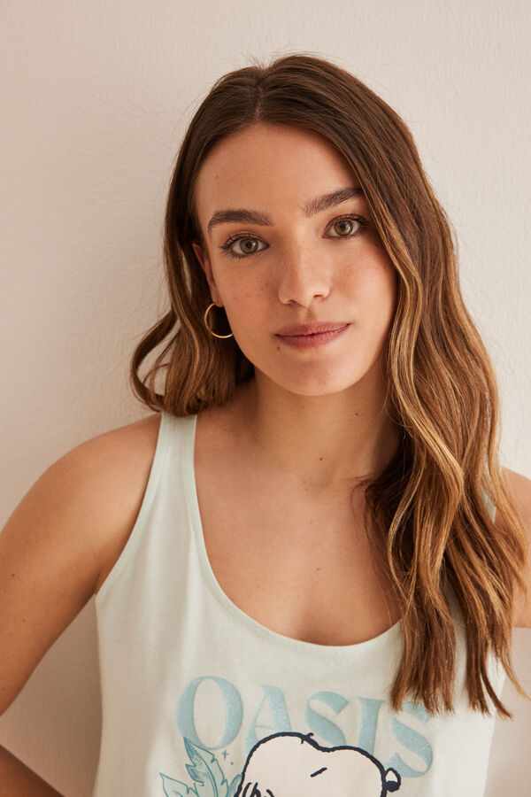 Women'secret Pijama 100% algod&oacute;n tirantes Snoopy verde