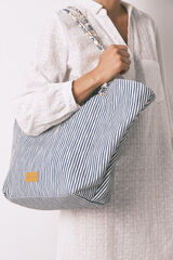 Women'secret Mala tote bag de lona riscas azul
