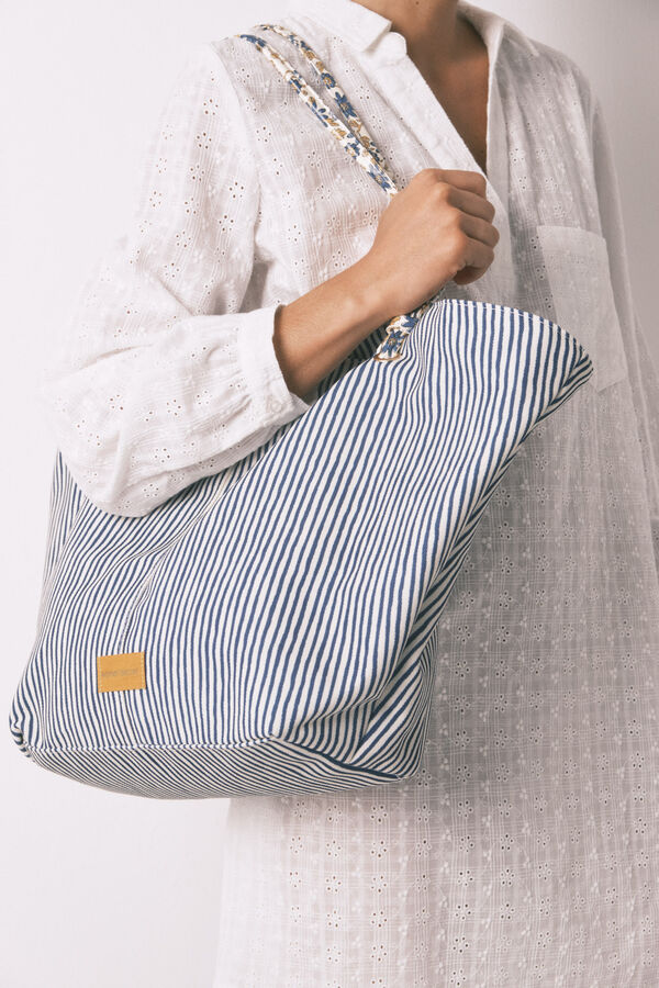 Women'secret Mala tote bag de lona riscas azul
