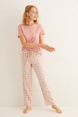 Womensecret Pantalón largo de pijama estampado cuadros rosa kaki