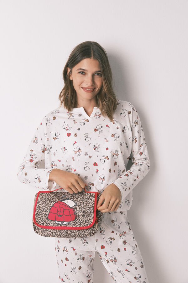 Women'secret Pijama largo 100% algod&oacute;n blanco Snoopy marfil