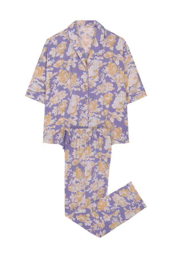 Women'secret Pijama camisero largo flores lila estampado
