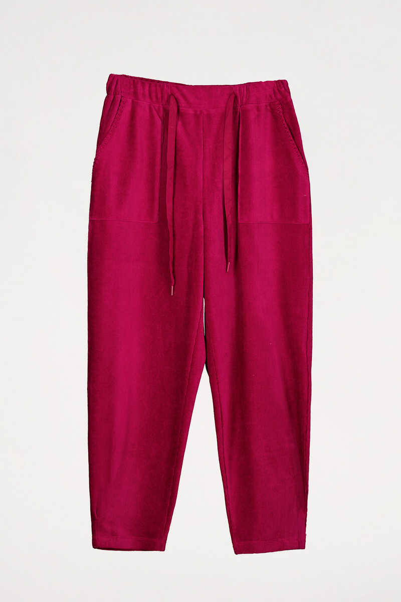 Pantalones Mujer, Pantalón Largo Pana Algodón Rosa Fucsia