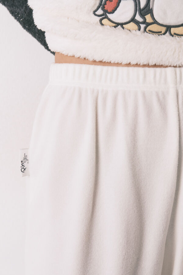 Women'secret Pijama largo polar pelo suave bordado Pingu gris