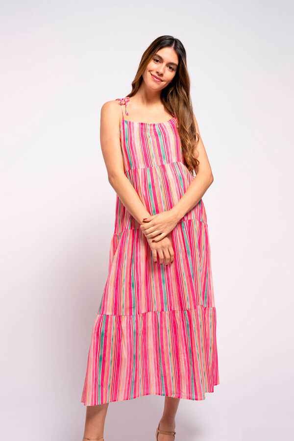 Ohma! Vestido comprida pr&eacute;-mam&atilde; &agrave;s riscas estampado