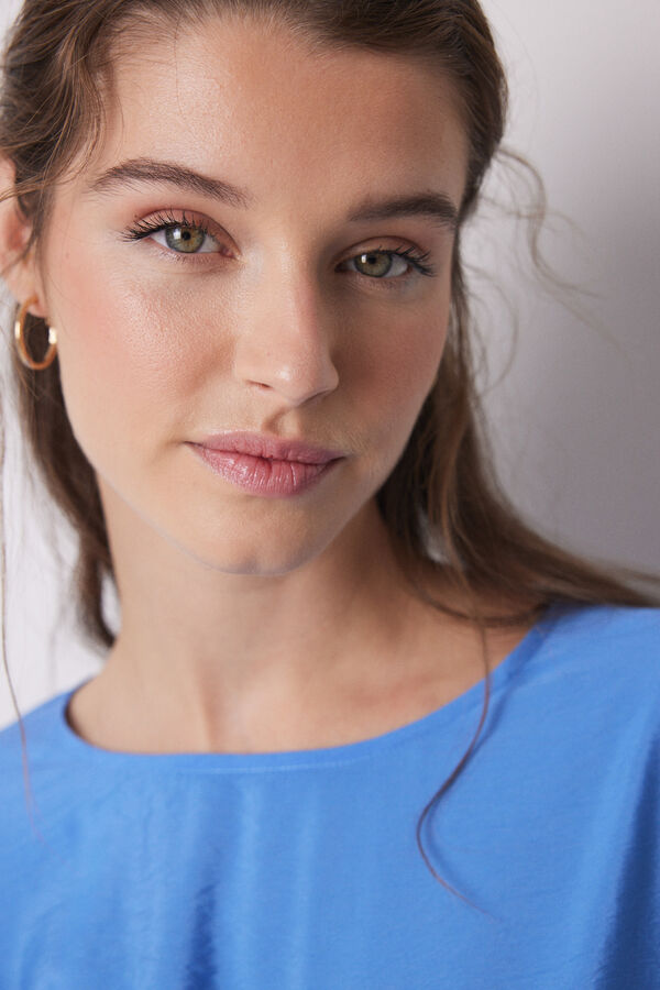 Women'secret Vestido caftan azul plissado em cetim azul