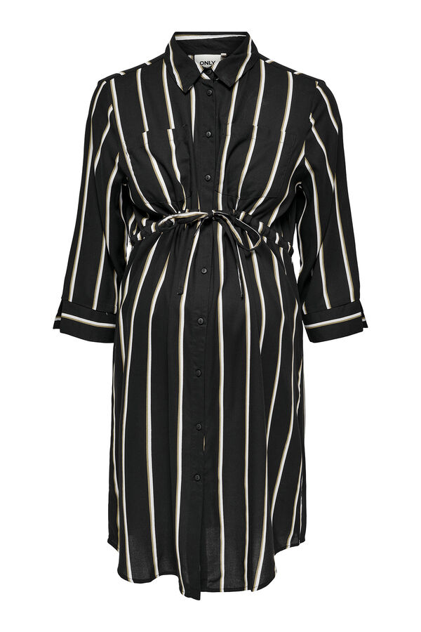 Only Maternity Vestido curto camiseiro &agrave;s riscas maternity preto