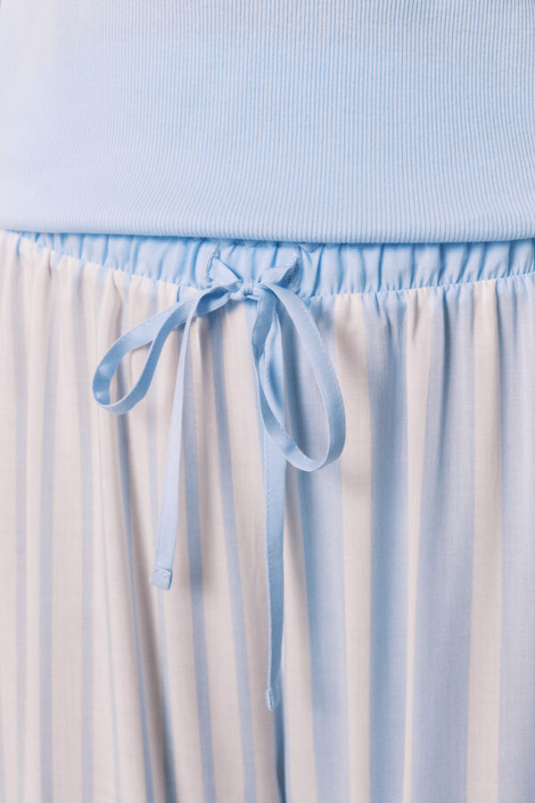 Women'secret Pijama comprido de manga curta em algod&atilde;o e viscose azul azul