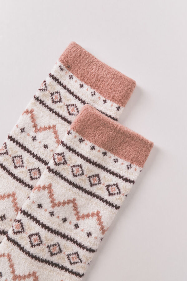 Women'secret Calcetines largos pelo print cenefas rosa rosa