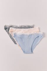 Women'secret Pack 3 bragas cl&aacute;sicas algod&oacute;n lisas encaje blanco