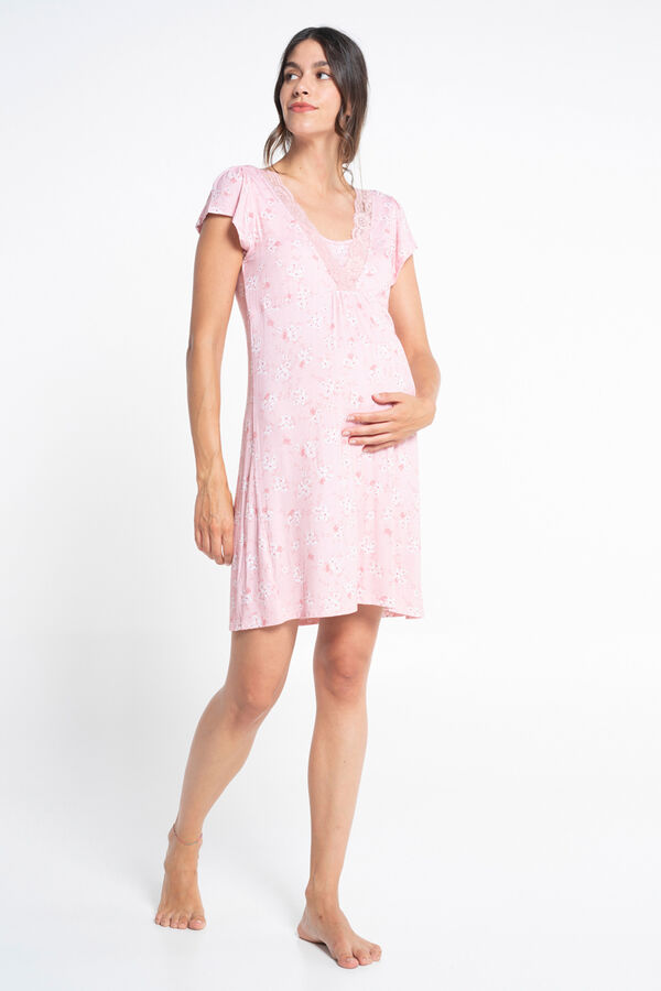 Ohma! Camisa de dormir japonesa de manga curta com flores rosa