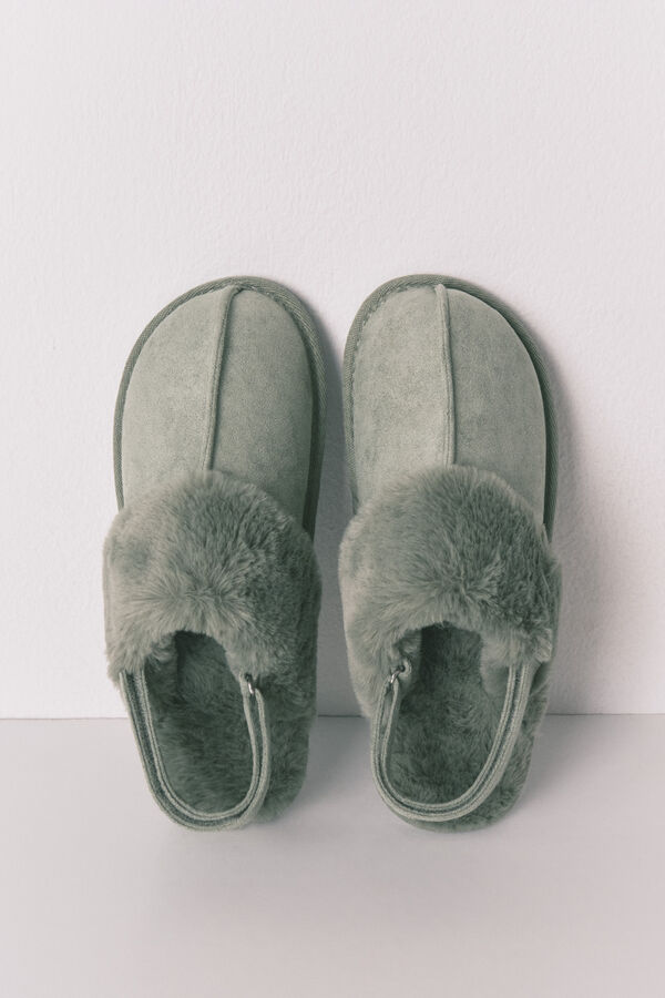 Women'secret Zapatillas casa zueco pelo verde verde