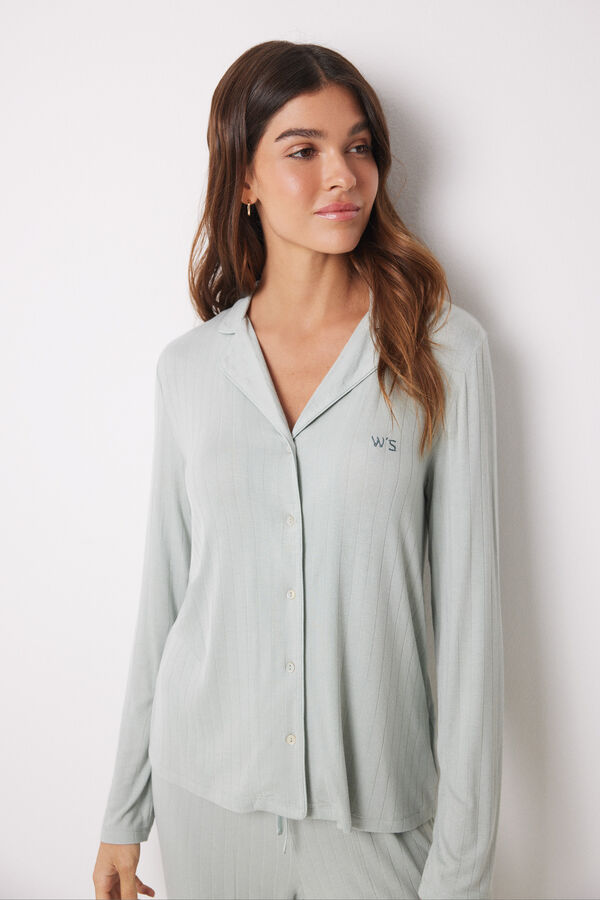 Women'secret Pijama camisero largo soft touch verde verde