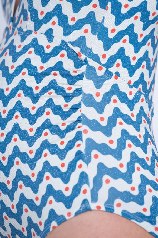 Ohma! Fato de banho pr&eacute;-mam&atilde; em lurex estampado azul