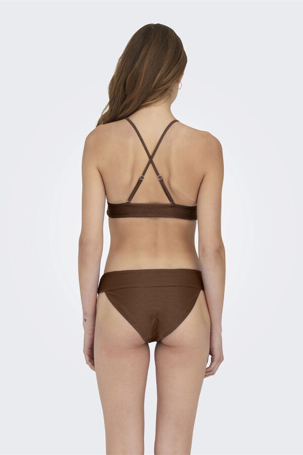 Only Top de bikini triangular canalé marrón