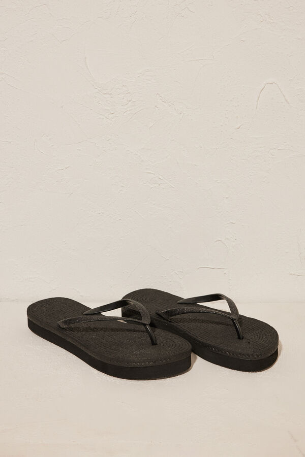 Women'secret Chanclas mujer efecto esparto negras negro