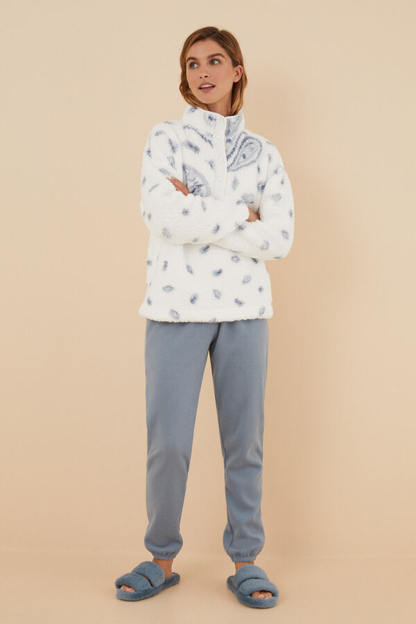 Women'secret Pijama largo borreguito y polar Paisley estampado