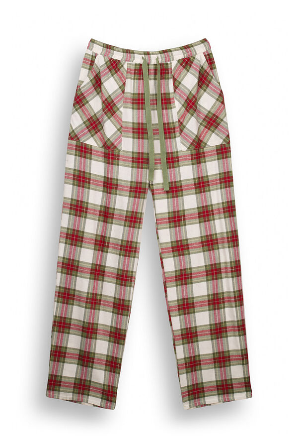Women'secret Pantal&oacute;n pijama cuadros algod&oacute;n verde estampado