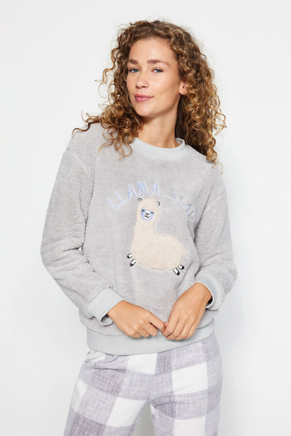 Trendyol Conjunto pijama polar cuadros gris gris