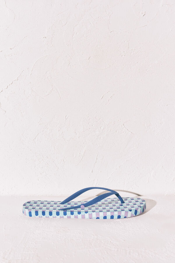 Women'secret Chanclas dedo estampado geom&eacute;trico azul estampado