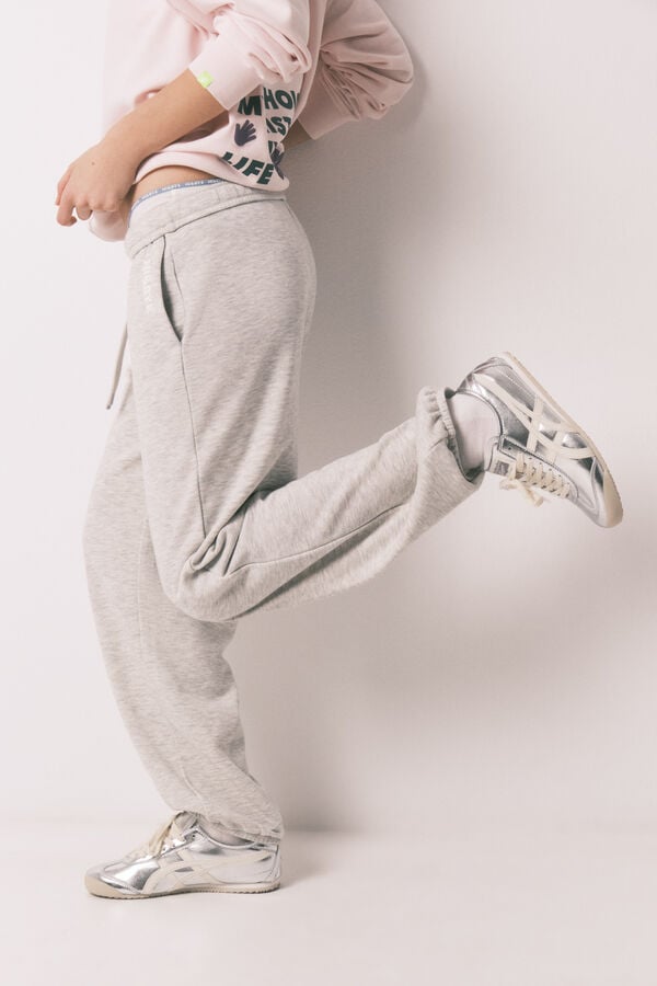 HI&BYE Cal&ccedil;a jogger em molet&atilde;o de algod&atilde;o cinza cinzento
